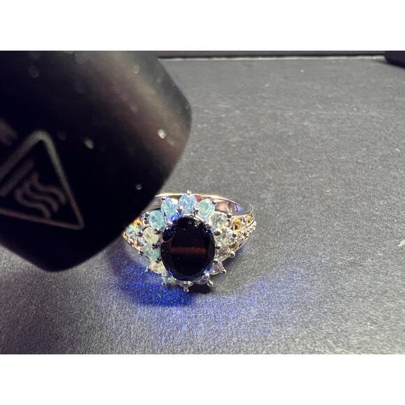 NEW Shungite and zircon ring in vermeil and rhodium over sterling silver size 8 - Picture 8 of 16